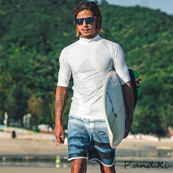 ラッシュガード 半袖 メンズ ホワイト 水着 水陸両用 プルオーバー ハーフパンツ セットアップ アウトドア 運動 サーフィン 水泳 男性 日焼け対策