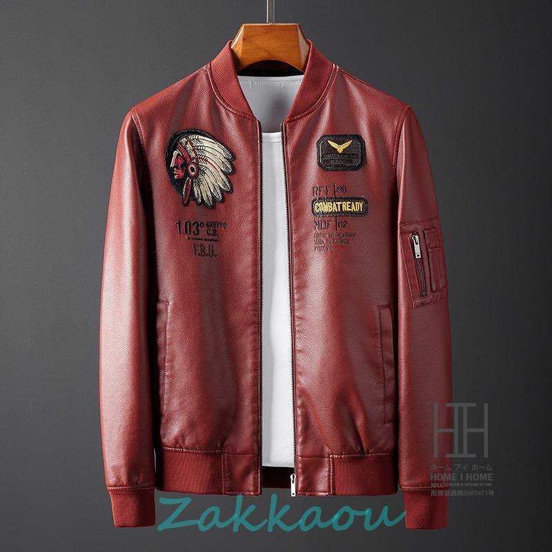 革ジャン メンズ 赤 おしゃれ 大きいサイズ レザージャケット ライダースジャケット シングルライダース PUレザー アメカジ ビター系 秋